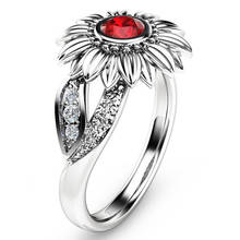 Foydjew 2021 New Hot Sale Couple Sunflower Rings European American Women's Hands Jewelry Fashion Red Zircon Ring 2024 - buy cheap