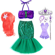 2021 Summer Girls Mermaid Swimsuit Ariel Dress Mermaid Wig Kids Christmas Birthday Party Fancy Clothes 3-10 Years 2024 - buy cheap