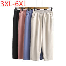 New 2021 Ladies Spring Autumn Plus Size Cropped Pants For Women Large Loose Casual Blue Beige Trousers 3XL 4XL 5XL 6XL 2024 - buy cheap