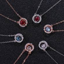 BUDROVKY Rose Gold Round Sparkling Halo Necklace 925 Sterling Silver Clear CZ Pendant Necklaces for Women Fine Jewelry 2024 - buy cheap