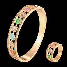 Zlxgirl-brazalete y anillo de cobre con flor esmaltada, joyería de marca de lujo, joyería fina, pulsera de boda para mujer, regalos VAZ 2024 - compra barato