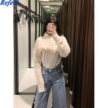 2020 mujeres de moda brazo calentadores pantalones Jersey de punto Cable cuello alto clásico de manga larga Mujer Jersey Chic Tops 2024 - compra barato