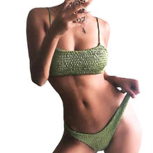 Новый сексуальный неоновый зеленый бикини со складками 2019 женский купальник Женская одежда для плавания комплект бикини из двух предметов купальный костюм 2024 - купить недорого