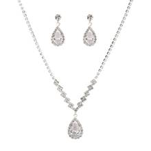 Classic women's wedding jewelry set Elegant Lady Teardrop Rhinestone Dangle Chain Necklace Hook Earrings Jewelry Set Christmas 2024 - buy cheap