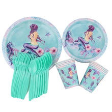 Mermaid Party set Birthday Party Tableware Paper Cup Plate Napkin Napkin Balloon Tablecloth Disposable Tableware Party Decoratio 2024 - buy cheap