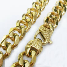 Cadena de eslabones cubanos Miami Curb para hombre, collar o pulsera de 15mm de ancho, joyería de moda de acero inoxidable, Color dorado, 7-40 pulgadas 2024 - compra barato