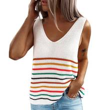 2021 New Summer Women Striped Slim Camisole Tank Tops Ladies Beach Sleeveless Knitted Vest T Shirt Blouse Vest Women Summer 2024 - buy cheap