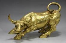 10” Chinese Folk Brass Copper Feng Shui Lucky Wealth cattle Bull Wild ox Statue 2024 - buy cheap
