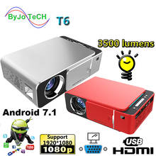 Светодиодный проектор T6 1080P, 3500 лм, 1280x720, портативный проектор на Android 7,1, опционально, USB, HDMI, VGA, AV, проектор для домашнего кинотеатра 2024 - купить недорого