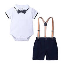 Летний комплект одежды для новорожденных мальчиков, джентльменская футболка с галстуком + шорты, комплект из 2 предметов, одежда для малышей, костюм Одежда для младенцев 3, 9, 24 месяца 2024 - купить недорого
