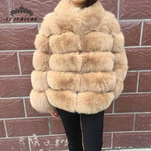 50cm moda de luxo real casaco de pele das mulheres inverno alta qualidade curta jaqueta de raposa com gola de pele grosso quente casacos de pele genuína 2024 - compre barato