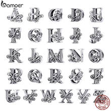 BAMOER 925 Sterling Silver Letter Vintage A to Z 26 Letter Charms Openwork CZ Alphabet Beads Fit Charm Bracelet BSC030 2024 - купить недорого