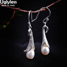Uglyless Freshwater Natural  Pearls Earrings for Women Morning Glory Flower Fashion Dress Jewelry Matte 925 Silver Retro Brincos 2024 - buy cheap