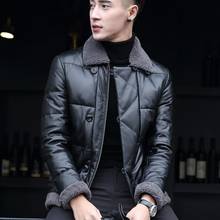 Luxury Wool Lapel Real Leather Jacket Men 2020 Winter Business Casual Down Coat Fashion Warm Zip Sheepskin Outwear Plus Size 2024 - buy cheap