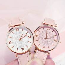 Luxo céu estrelado relógio feminino rosa couro senhoras pulseira relógio preto quartzo relógios de pulso casual feminino relogio feminino 2024 - compre barato
