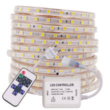 Tira de luces LED Flexible SMD5050, 110V, 220V, 60LED/M, cinta LED impermeable con atenuador IR de 11 teclas, enchufe UE/EE. UU./AU 2024 - compra barato