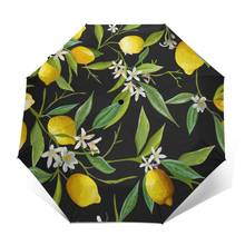 Limão Frutas Floral E Folha de Guarda-chuva automático umbrella three-fold mulheres homens chuva guarda-chuva 2024 - compre barato