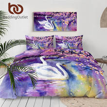 Conjunto de cama de cisne para crianças, 3 peças, cobertura de cama floral, roxo, branco, edredom para meninas 2024 - compre barato