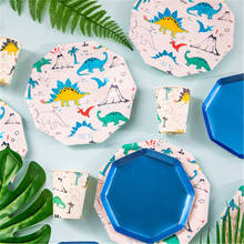 Vajilla desechable con temática de dinosaurio para decoración de fiesta de cumpleaños de niños, vasos, platos, mantel, suministros de fiesta de dinosaurios 2024 - compra barato