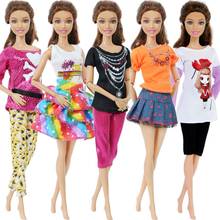 5 Sets Fashion Casual Daily Outfits Blouse Shirt Tops Layered Skirt Pants Dress Dollhouse Accessories Clothes for Barbie Doll 2024 - buy cheap