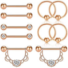 14G Stainless Steel Nipple Tongue Rings Piercing Tear Drop CZ Dangle Nipple Rings Barbell Piercing Set  Rose Gold 2024 - buy cheap