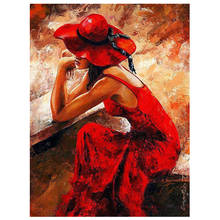 Pintura de diamante 5D Diy retrato de mujer en vestido rojo, bordado de diamantes de imitación, cuadro de diamantes de imitación, punto de cruz XN562 2024 - compra barato