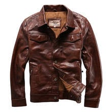 AVIREXFLY-Chaqueta de piel de vaca auténtica para hombre, chaqueta de cuero de vaca, informal, vintage, de motorista, informal, de un solo pecho 2024 - compra barato