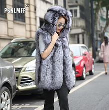 High-end Fashion Luxuious Natural Arctic Fox Fur Coat Hooded Super Soft Real Silver Fox Fur Vest Lady Outerwear Autumn Fur Gilet 2024 - buy cheap