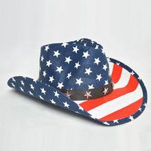 LVXUAN003 Classic Pentagram Star Printed HandWork Summer Straw Caps Women Men Hollow Western Cowboy Hat With American Flag 2024 - buy cheap