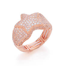 Anel de noivado ajustável, anel de estrela de zircônio cz 4mm de largura em ouro rosê, acessório de casamento para mulheres 2024 - compre barato