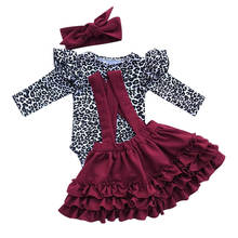 Детский комбинезон с принтом леопарда для маленьких девочек, плиссированная юбка на подтяжках повязка на голову модная одежда с круглым вырезом и длинными рукавами для девочек на первое Рождество 2024 - купить недорого