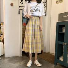 Falda larga de estilo coreano para mujer, faldas largas a cuadros amarillos, Harajuku, de cintura alta, primavera y verano, 2021 2024 - compra barato