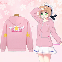 Captor de cartas de anime sakura, fantasia de cosplay, varinha mágica, logotipo kinomoto sakura, moletom rosa com capuz, casacos quentes, conjunto 2024 - compre barato