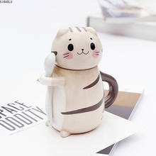 New Cute Cat Ceramics Coffee Mug With Spoon Creative Hand Painted Drinkware Milk Tea Cups Novelty Gifts 2024 - buy cheap