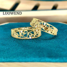 Luokend-anillo de oro amarillo de 18K 100% auténtico para mujer, diseño hueco, banda de boda, anillo de diamante Natural, joyería fina para fiesta, personalizable 2024 - compra barato