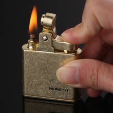 Винтажная зажигалка с бесплатным огнем, медная керосиновая компактная зажигалка с кремнем, горелка для бензина, ретро освещение зажигания сигар 2024 - купить недорого