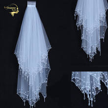 Blingbling branco marfim 80cm curto véus de noiva cristal strass lantejoulas pérolas borda 2t véus de casamento com pente acessórios quentes 2024 - compre barato