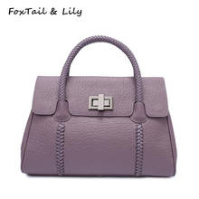 FoxTail & Lily Trendy Woven Pattern Handle Women Genuine Leather Handbags European Style Shoulder Bag Woman Messenger Bags 2024 - buy cheap