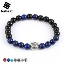 Men Natural Stone Lapis Lazuli Tiger Eye Hematite Bracelets 8mm Beads Alloy Owl Head Charm Bangle Wrist Chain Jewelry 19-22cm 2024 - buy cheap