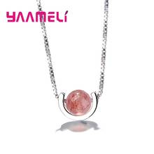 Fashion Round Pink Strawberry Quartz 925 Sterling Silver Short Box Chains Lady Pendant Necklace Wholesale Jewelry Women 2024 - buy cheap