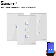 Sonoff-interruptor inteligente tx, t2 e us, com controle remoto, funciona com alexa, para fixação em parede 2024 - compre barato
