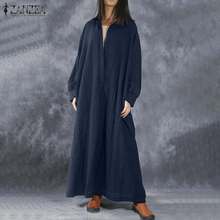 2021 Maxi Long Dress Women ZANZEA Stylish Deep V Neck Vestidos Oversized  Ladies Retro Sundress Casual Long Sleeve Robe Femme 2024 - buy cheap