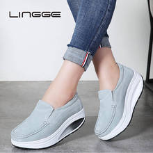 LINGGE 2020 Spring Women Slip On Flats Shoes Ladies Platform Sneakers Shoes Leather Suede Casual Creepers Moccasins Shoes 2024 - buy cheap