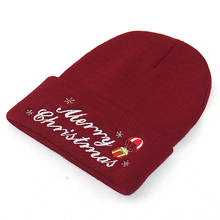 Gorros con bordado de Feliz Navidad, algodón flexible, suave, temperamento, rojo, gorros de punto, gorro de esquí hip hop de invierno, novedad 2024 - compra barato