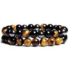 2pcs Men Bracelets Beads Natural Stone Black Onyx&Tiger Eye&Hematite Stone Bracelets for Women Men No Magnetic Bracelet 2024 - buy cheap