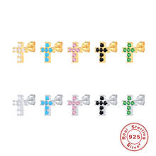 Aide 925 Sterling Silver Colorful Zircon Mosaic Cross Stud Earrings For Women Tiny Turquoise Blue Green Crystal Ear Studs Jewels 2024 - buy cheap