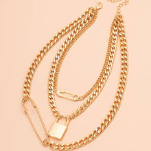 2021 Ins Gold Chunky Chain Double Layers Safety Pin Lock Key Necklaces Trendy Korean Fashion Minimalist Party Women Chic Jewelry 2024 - buy cheap