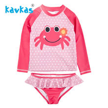 Kavkas Kids Girls Two Pieces Swimming Set Summer Baby Girls Swimwear Crab Printed Swimsuit Infantil Falbala Rash Guards Set 2024 - buy cheap