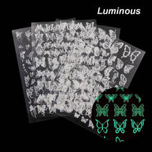 New Colorful Luminous Butterfly Nail Stickers Laser Holographic DIY Nail Decoration Self Adhesive 3D Manicure Decals 16 Sheets 2024 - buy cheap