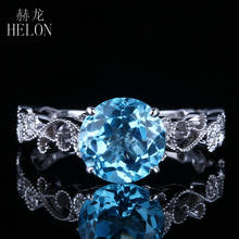 HELON-anillo de compromiso de oro blanco de 14 quilates con Topacio Azul y 100%, joyería fina de 7MM 2024 - compra barato